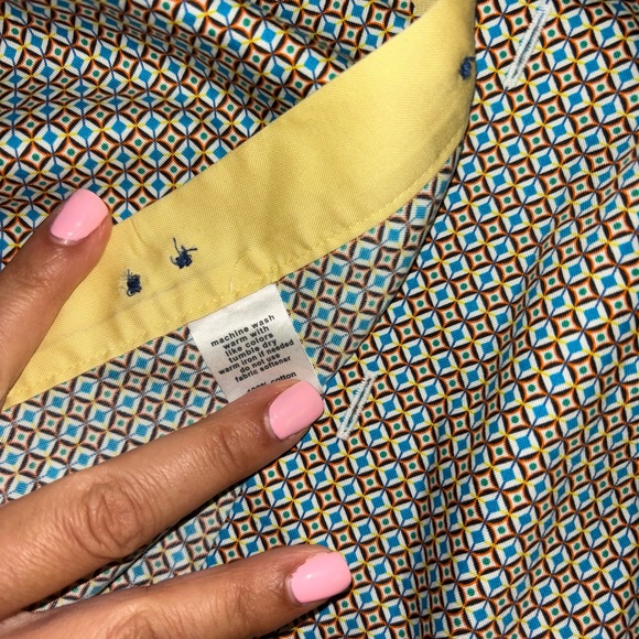 Paul Fredrick Men's Slim Fit Non-Iron Cotton Geometric Print Dress Shirt 17x33 - Picture 3 of 5